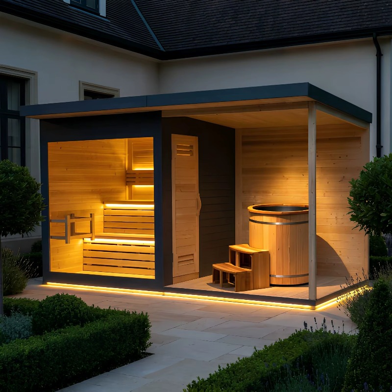Spa Wellness Resorts - Wood Sauna Cabin Matching Ice Bath